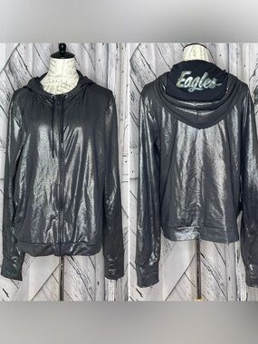 Philadelphia Eagles NFL Team Apparel/All Sport Couture Silver Hoodie Jacket XXL